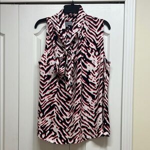 Classiques Entier Silk Black, White, and Red Animal Print Top with Tie Size XL
